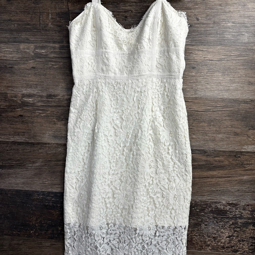 Lulu's Ivory Lace Midi Dress
